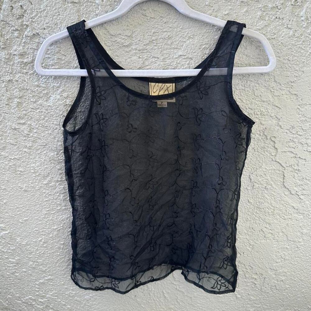 Y2k black sheer floral tank